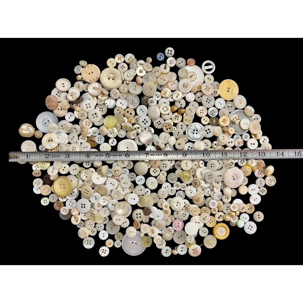 Vintage Button Lot Over 500 White Cream Neutral Craft Sewing